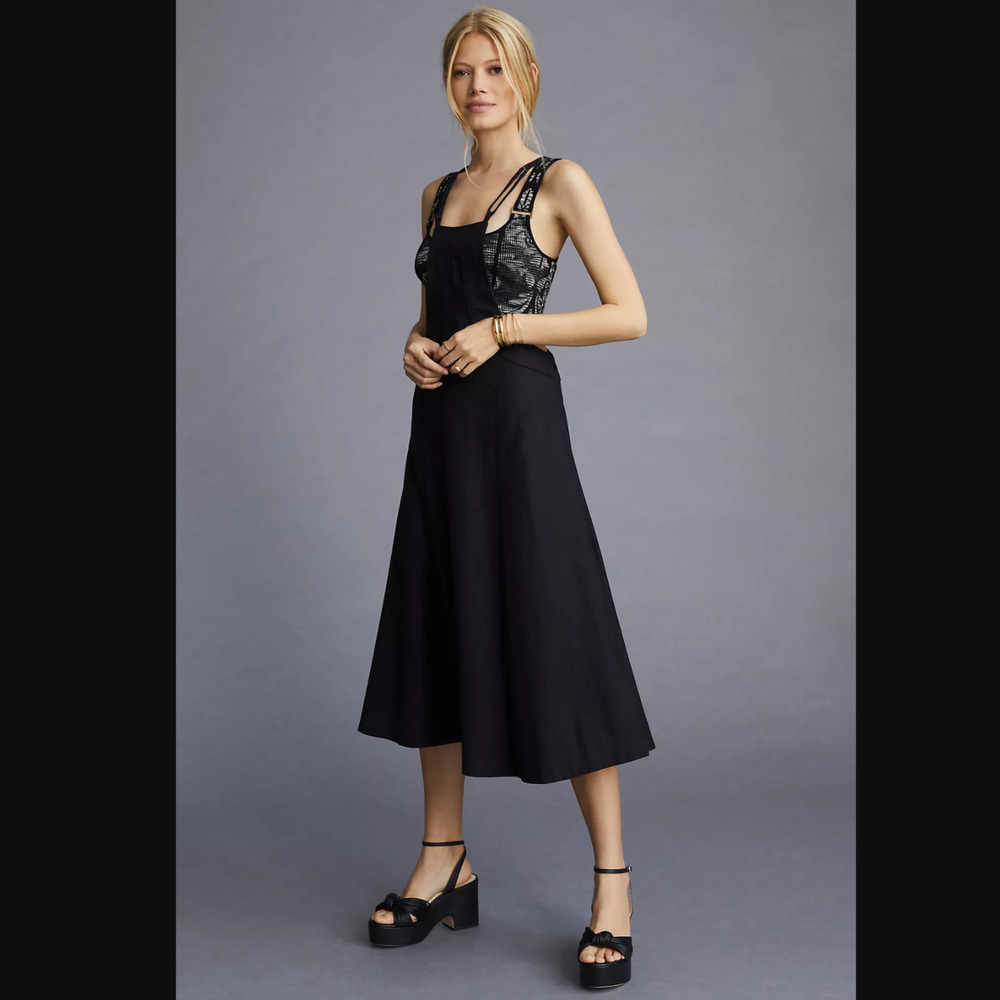 New Anthropologie Modern Black Pinafore Dress - Size 8